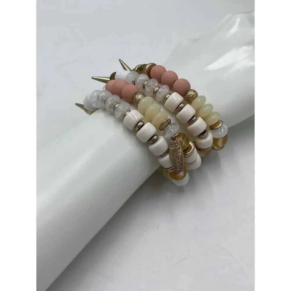 Plunder Design Kiss Me Set of Four Retired peach, cream and gold beads‎ Bracelet